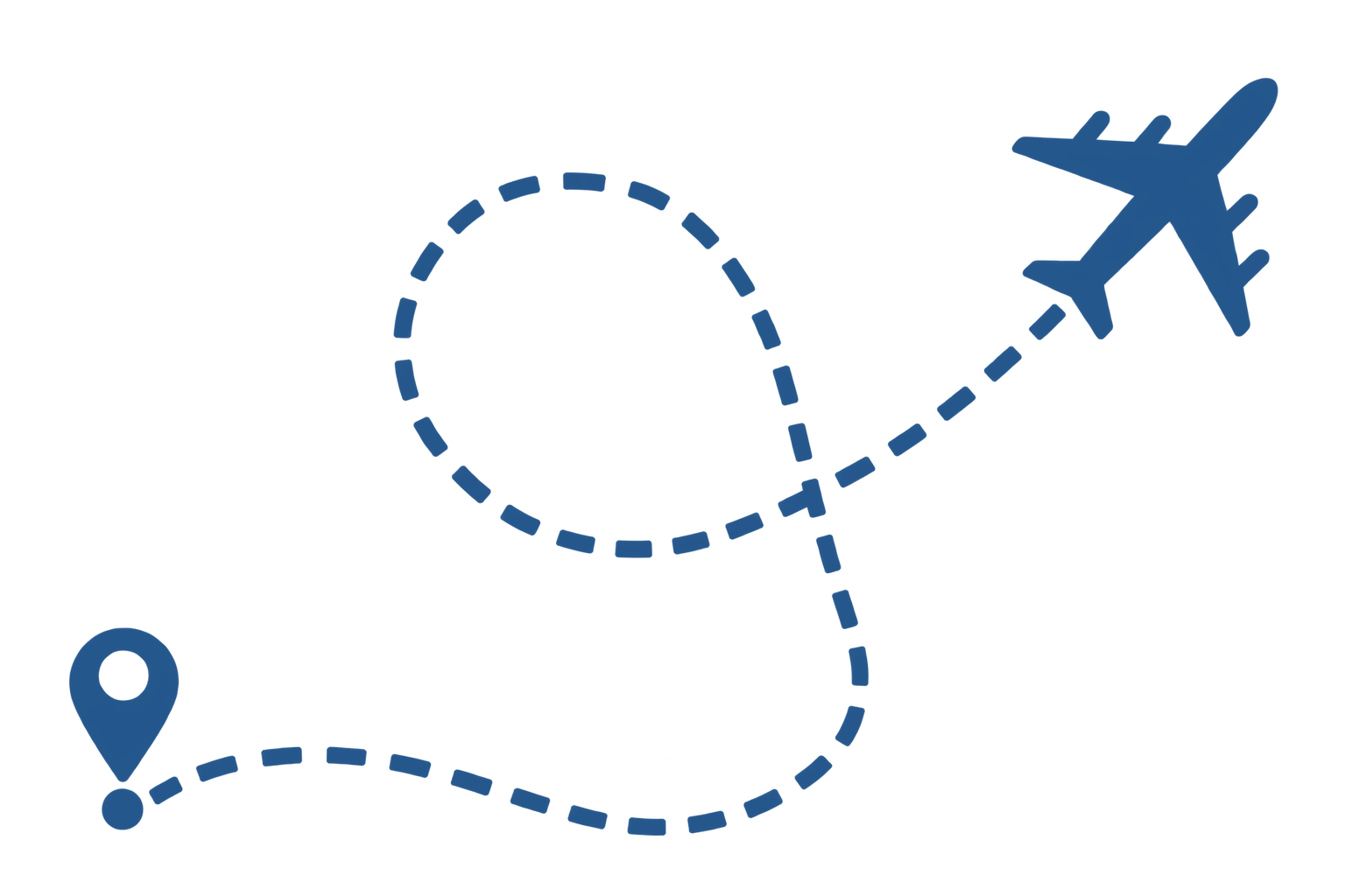 Airplane route icon with location pin